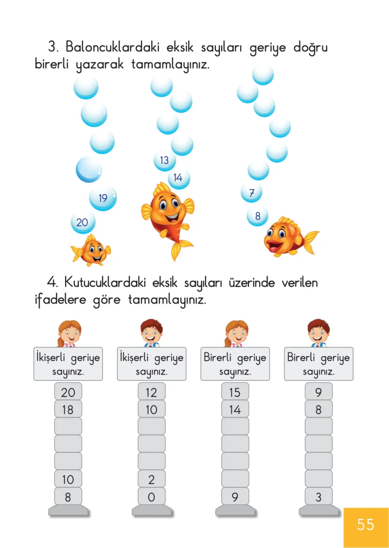 1. Sınıf Matematik Ders Kitabı Cevapları Meb Yayınları Sayfa 55