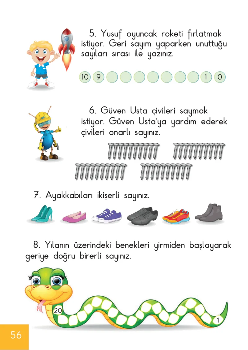1. Sınıf Matematik Ders Kitabı Cevapları Meb Yayınları Sayfa 56