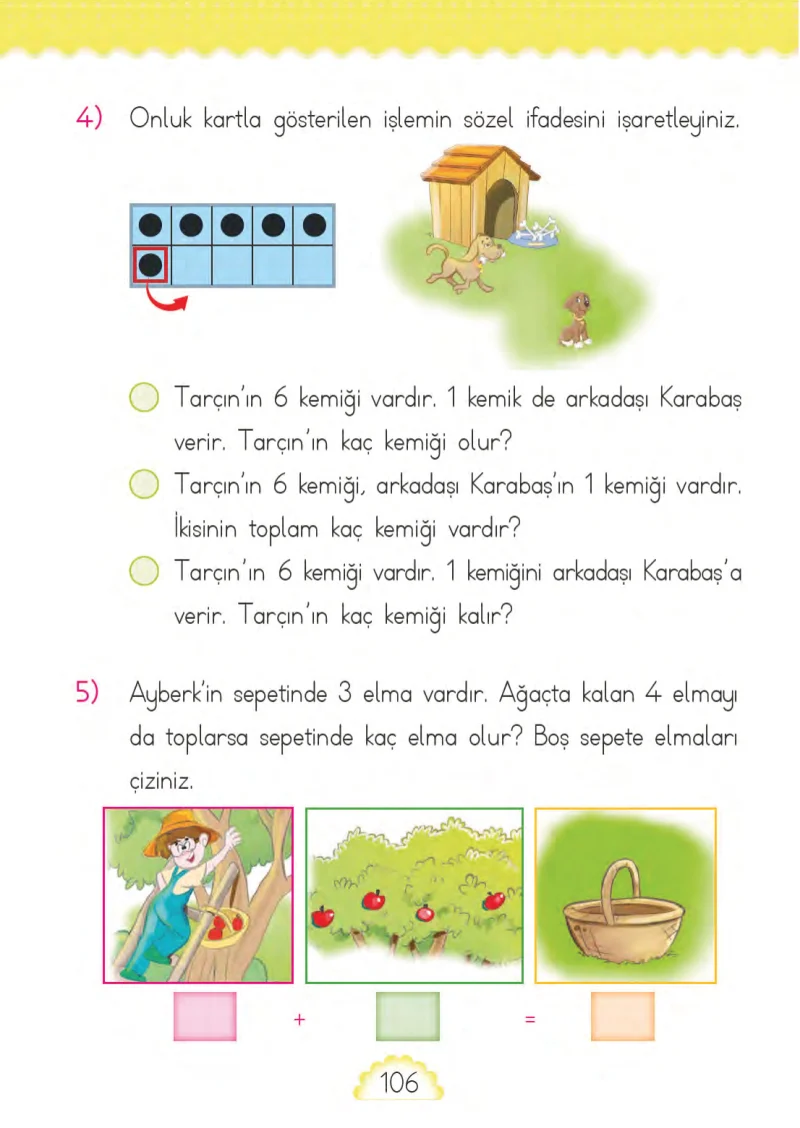 1. Sınıf Matematik Ders Kitabı Cevapları MHG Yayınları Sayfa 106