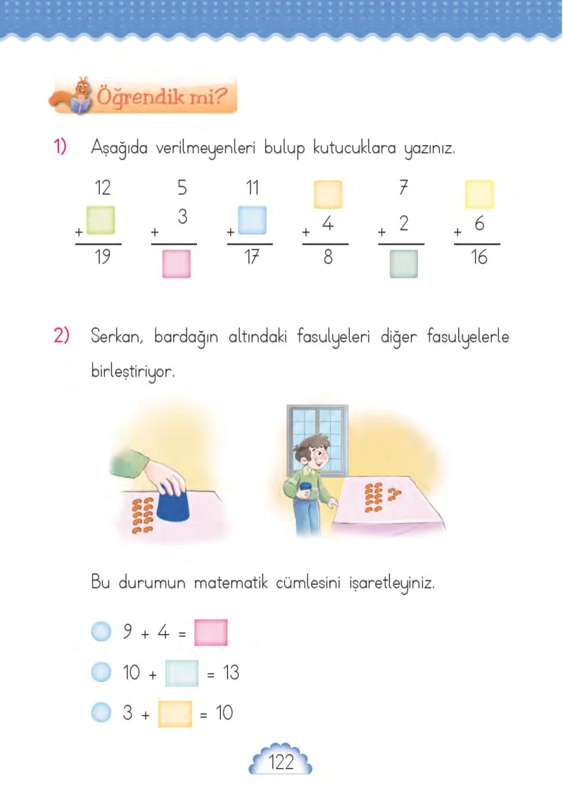 1. Sınıf Matematik Ders Kitabı Cevapları MHG Yayınları Sayfa 122