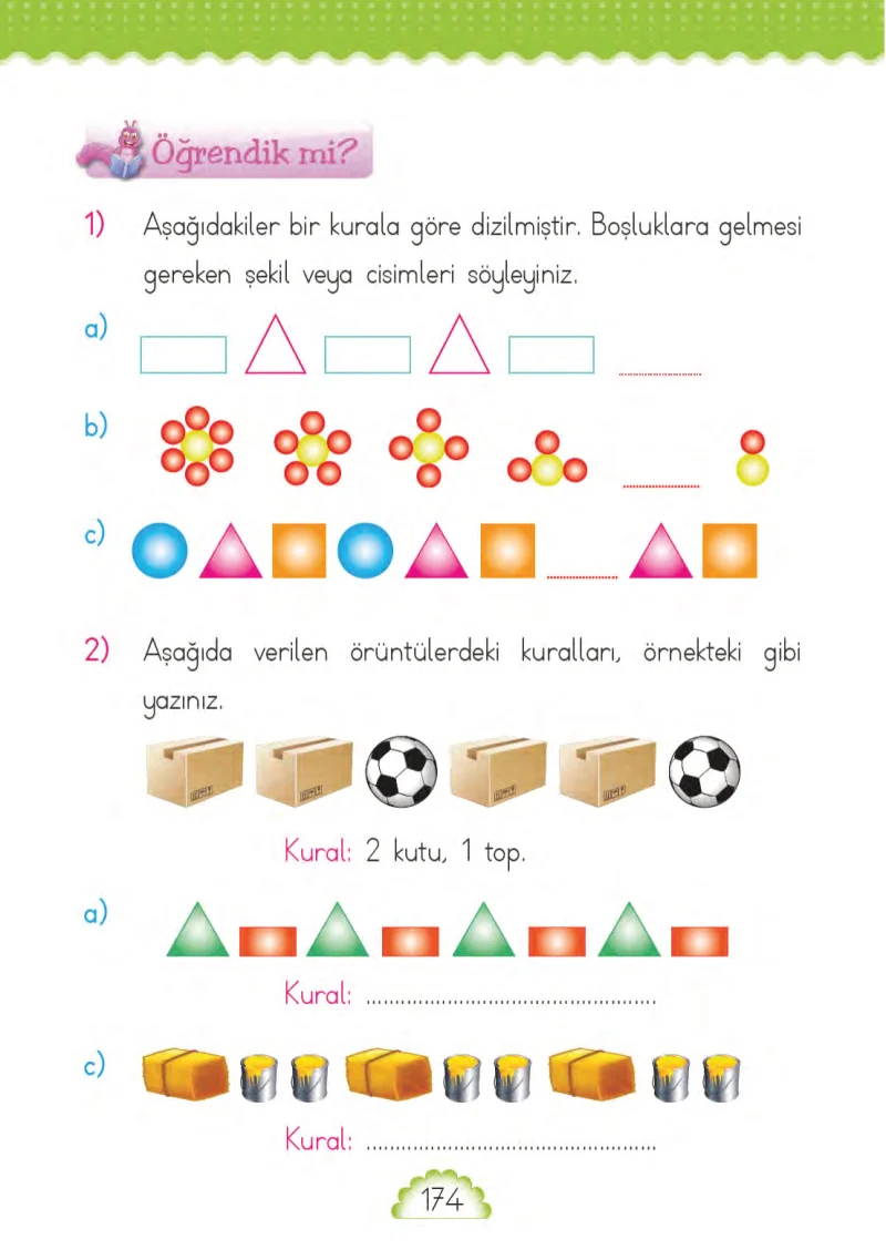 1. Sınıf Matematik Ders Kitabı Cevapları MHG Yayınları Sayfa 174