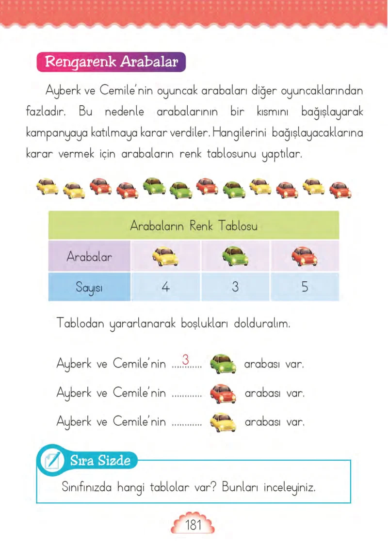 1. Sınıf Matematik Ders Kitabı Cevapları MHG Yayınları Sayfa 181