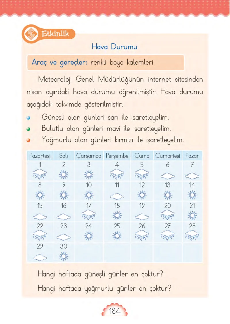 1. Sınıf Matematik Ders Kitabı Cevapları MHG Yayınları Sayfa 184