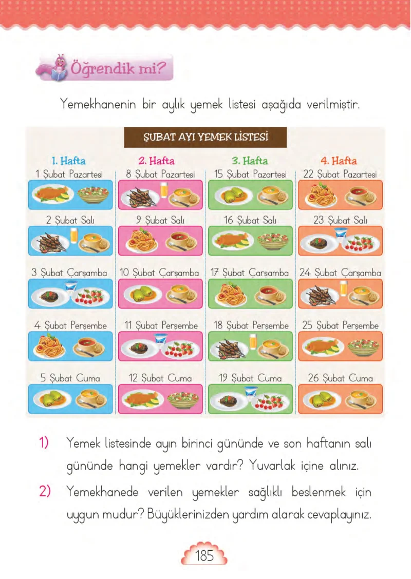 1. Sınıf Matematik Ders Kitabı Cevapları MHG Yayınları Sayfa 185