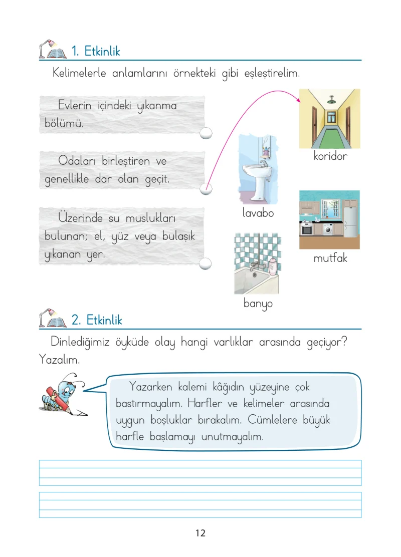 1. Sınıf Türkçe Ders Kitabı Cevapları Ada Matbaacılık Yayıncılık Sayfa 12