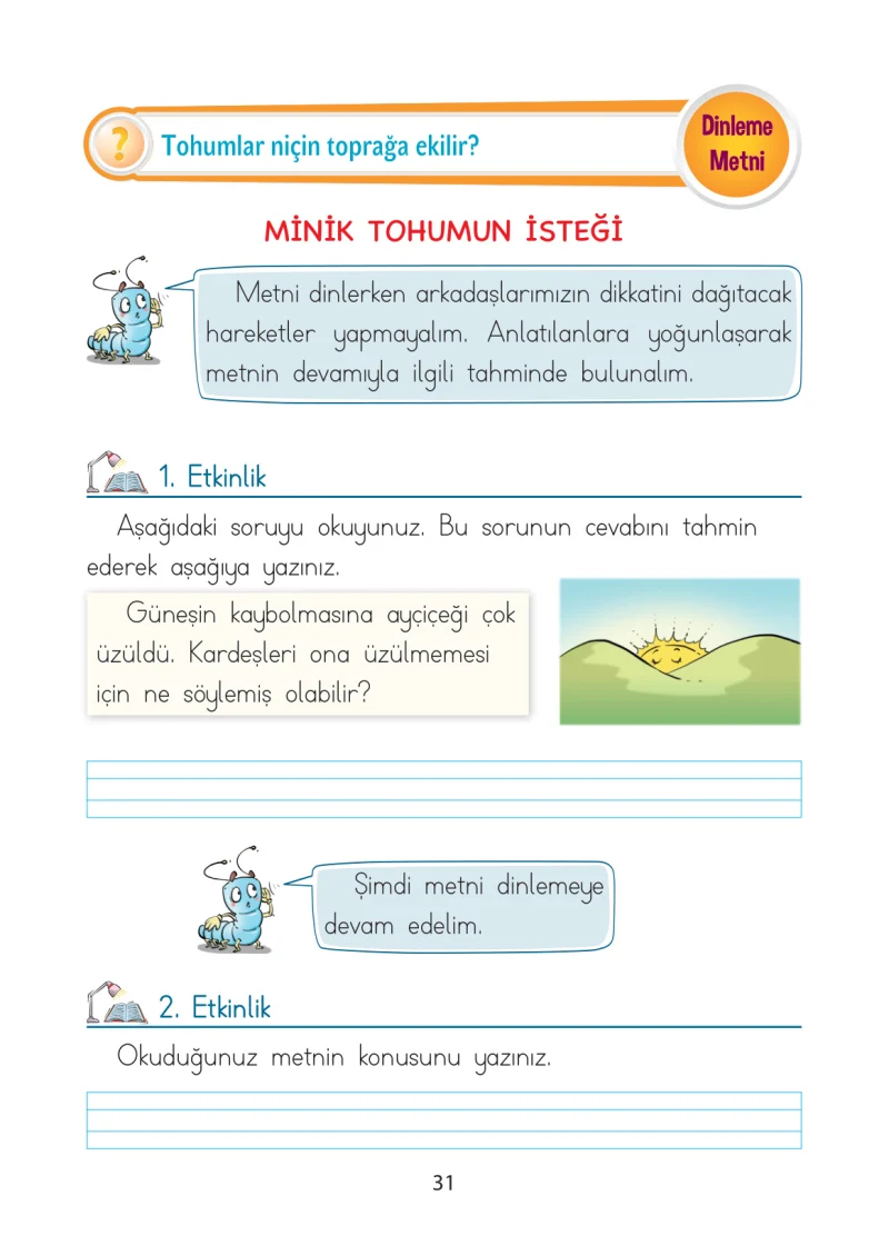1. Sınıf Türkçe Ders Kitabı Cevapları Ada Matbaacılık Yayıncılık Sayfa 31