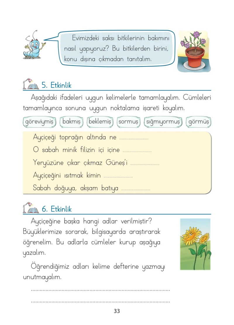 1. Sınıf Türkçe Ders Kitabı Cevapları Ada Matbaacılık Yayıncılık Sayfa 33
