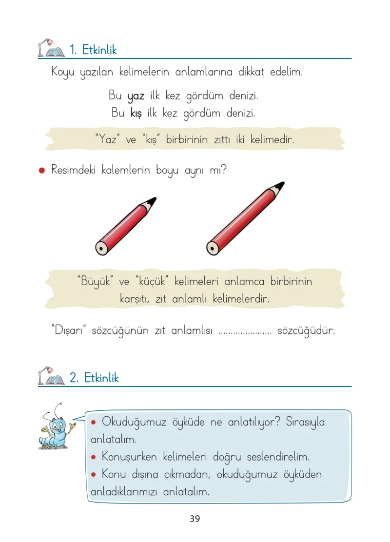 1. Sınıf Türkçe Ders Kitabı Cevapları Ada Matbaacılık Yayıncılık Sayfa 39