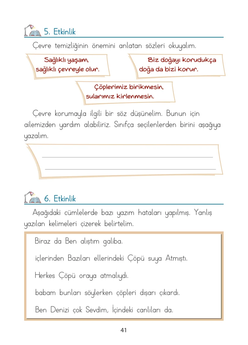 1. Sınıf Türkçe Ders Kitabı Cevapları Ada Matbaacılık Yayıncılık Sayfa 41