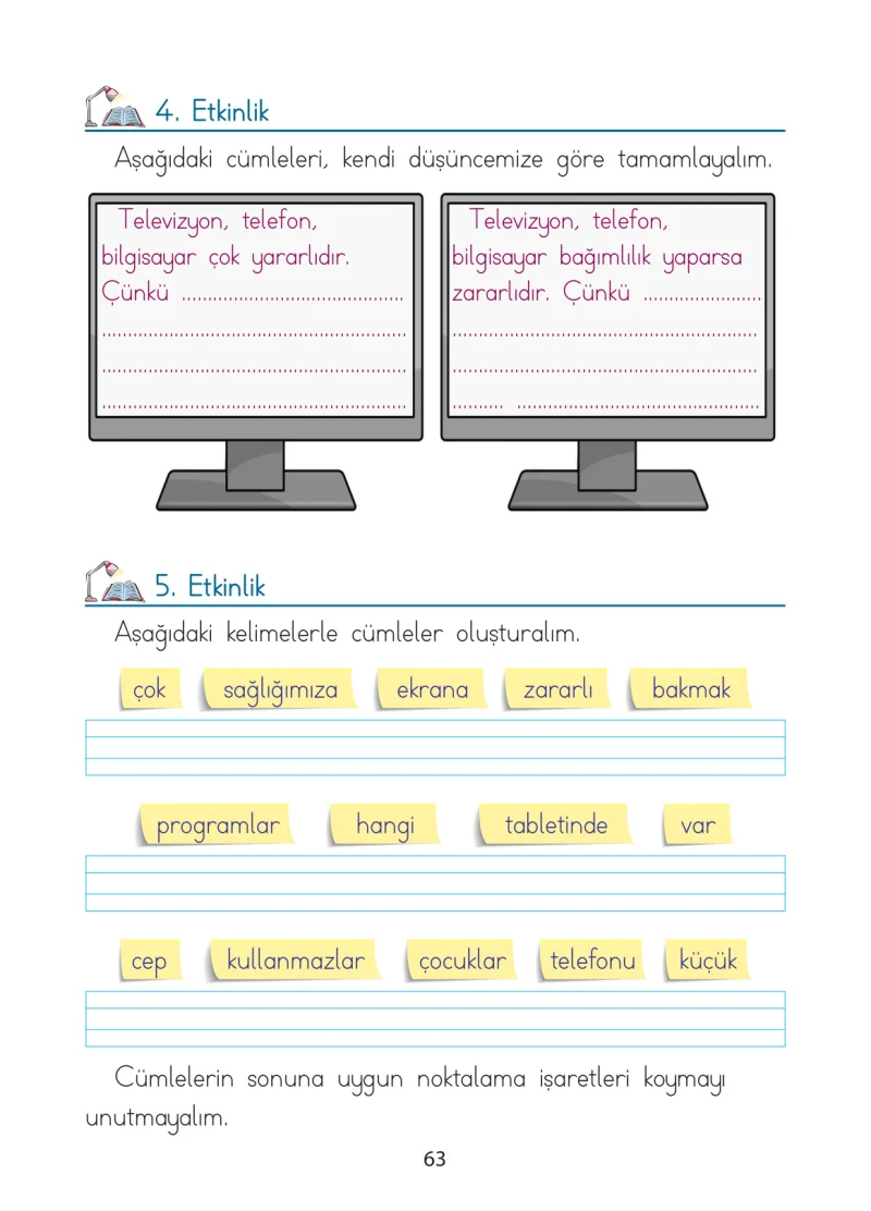 1. Sınıf Türkçe Ders Kitabı Cevapları Ada Matbaacılık Yayıncılık Sayfa 63