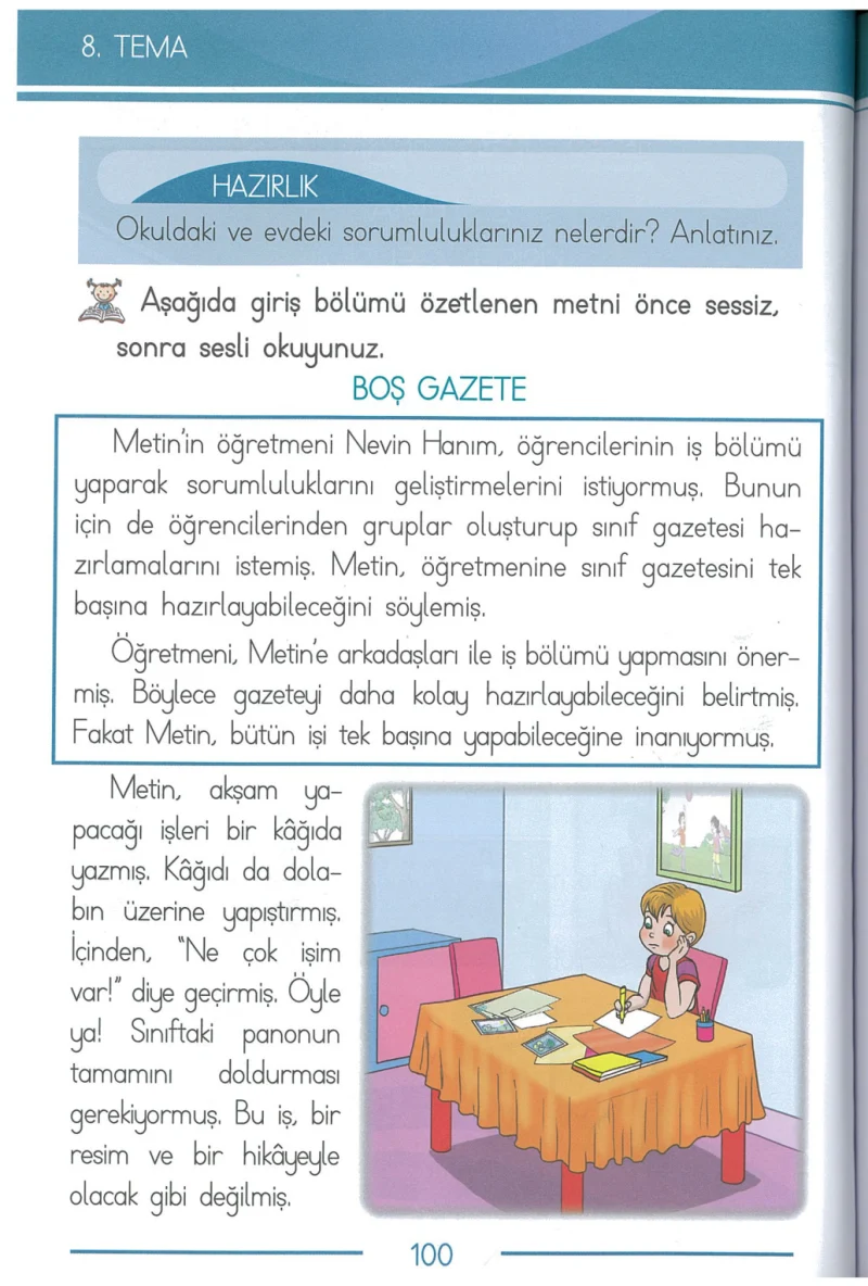 1. Sınıf Türkçe Ders Kitabı Cevapları Bilim ve Kültür Yayınları Sayfa 100