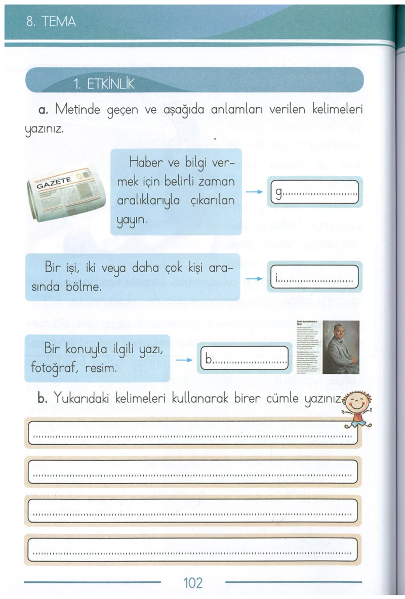 1. Sınıf Türkçe Ders Kitabı Cevapları Bilim ve Kültür Yayınları Sayfa 102