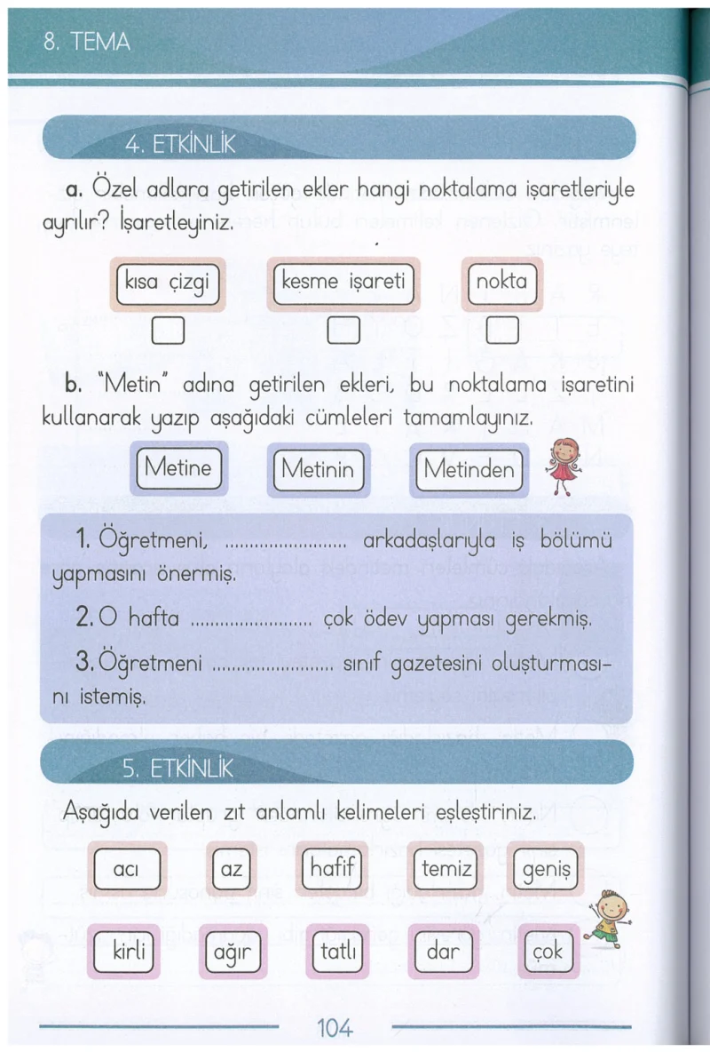 1. Sınıf Türkçe Ders Kitabı Cevapları Bilim ve Kültür Yayınları Sayfa 104