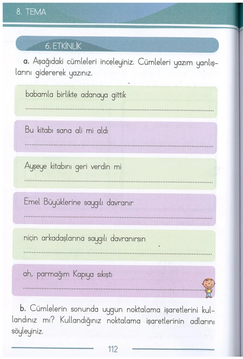 1. Sınıf Türkçe Ders Kitabı Cevapları Bilim ve Kültür Yayınları Sayfa 112