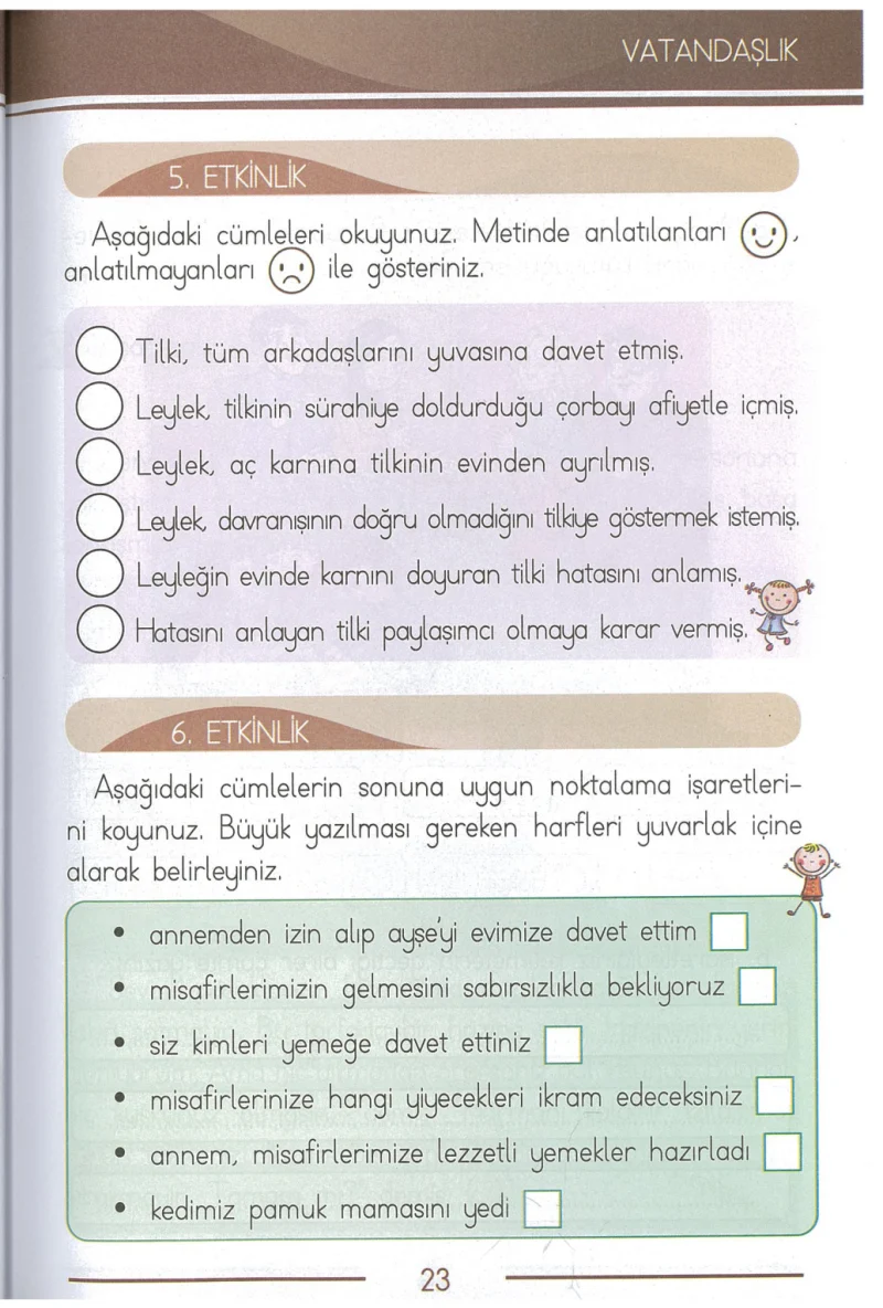 1. Sınıf Türkçe Ders Kitabı Cevapları Bilim ve Kültür Yayınları Sayfa 23