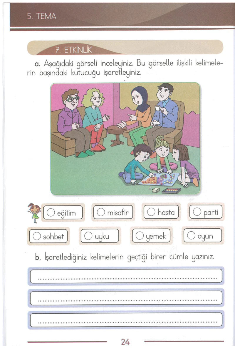 1. Sınıf Türkçe Ders Kitabı Cevapları Bilim ve Kültür Yayınları Sayfa 24