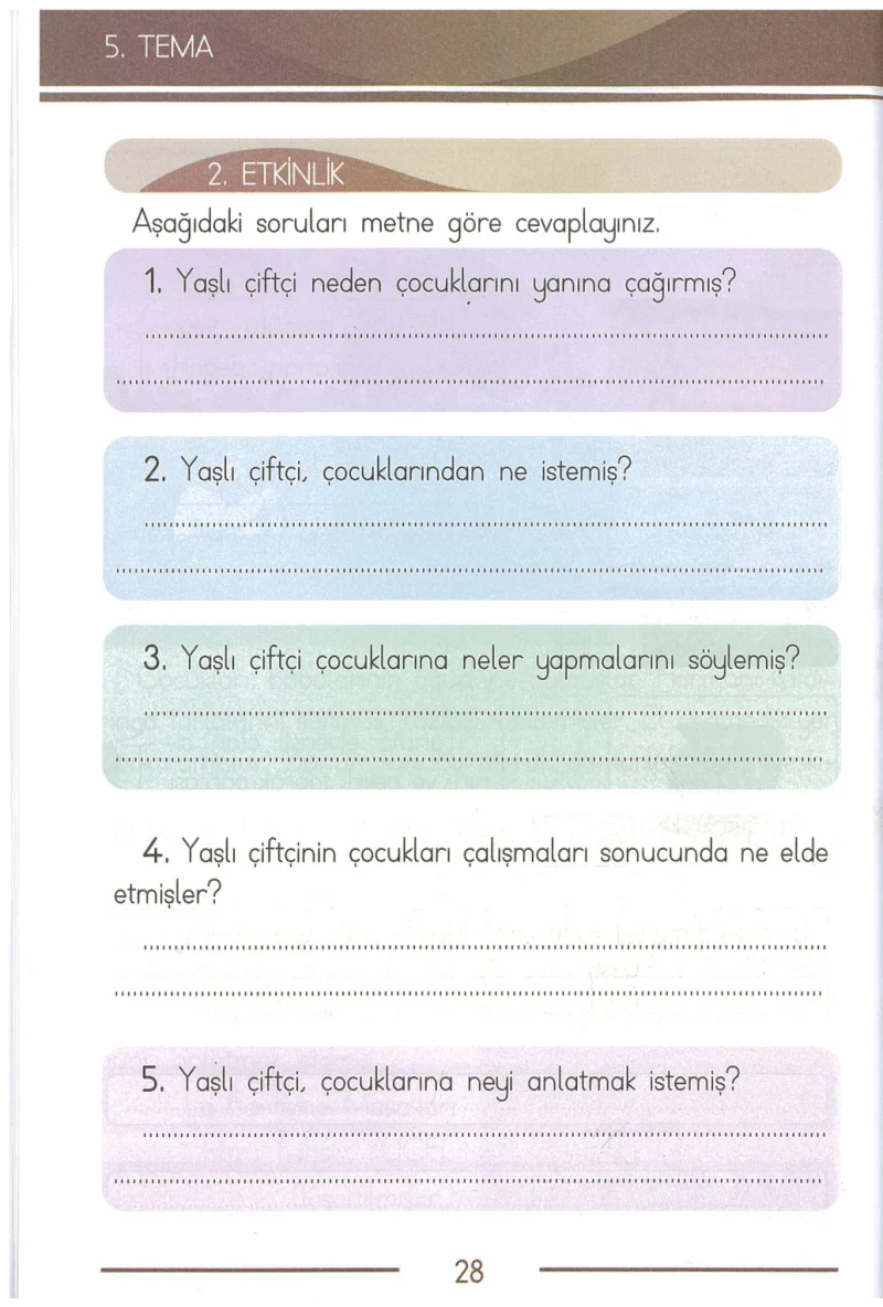 1. Sınıf Türkçe Ders Kitabı Cevapları Bilim ve Kültür Yayınları Sayfa 28