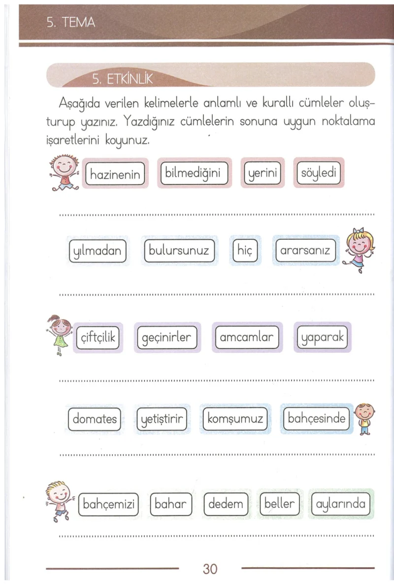 1. Sınıf Türkçe Ders Kitabı Cevapları Bilim ve Kültür Yayınları Sayfa 30