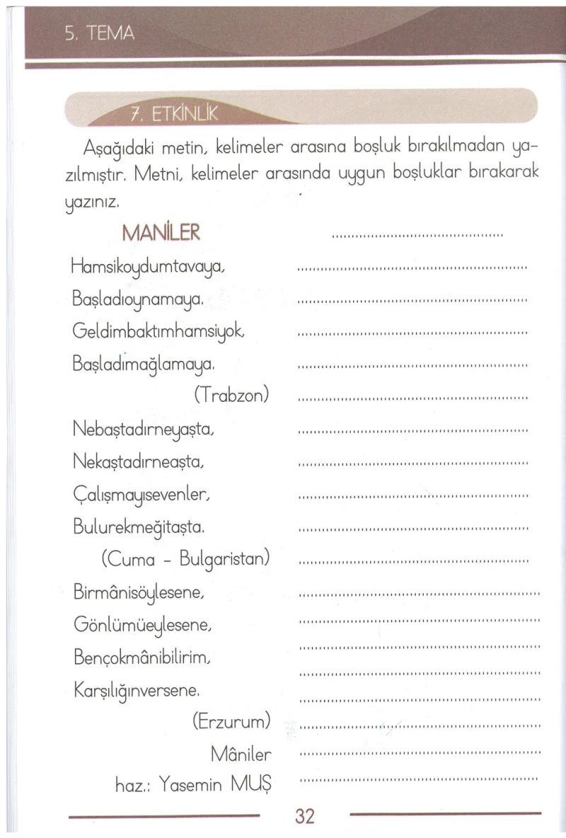 1. Sınıf Türkçe Ders Kitabı Cevapları Bilim ve Kültür Yayınları Sayfa 32