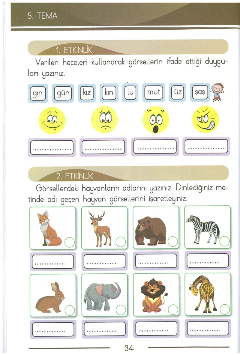 1. Sınıf Türkçe Ders Kitabı Cevapları Bilim ve Kültür Yayınları Sayfa 34