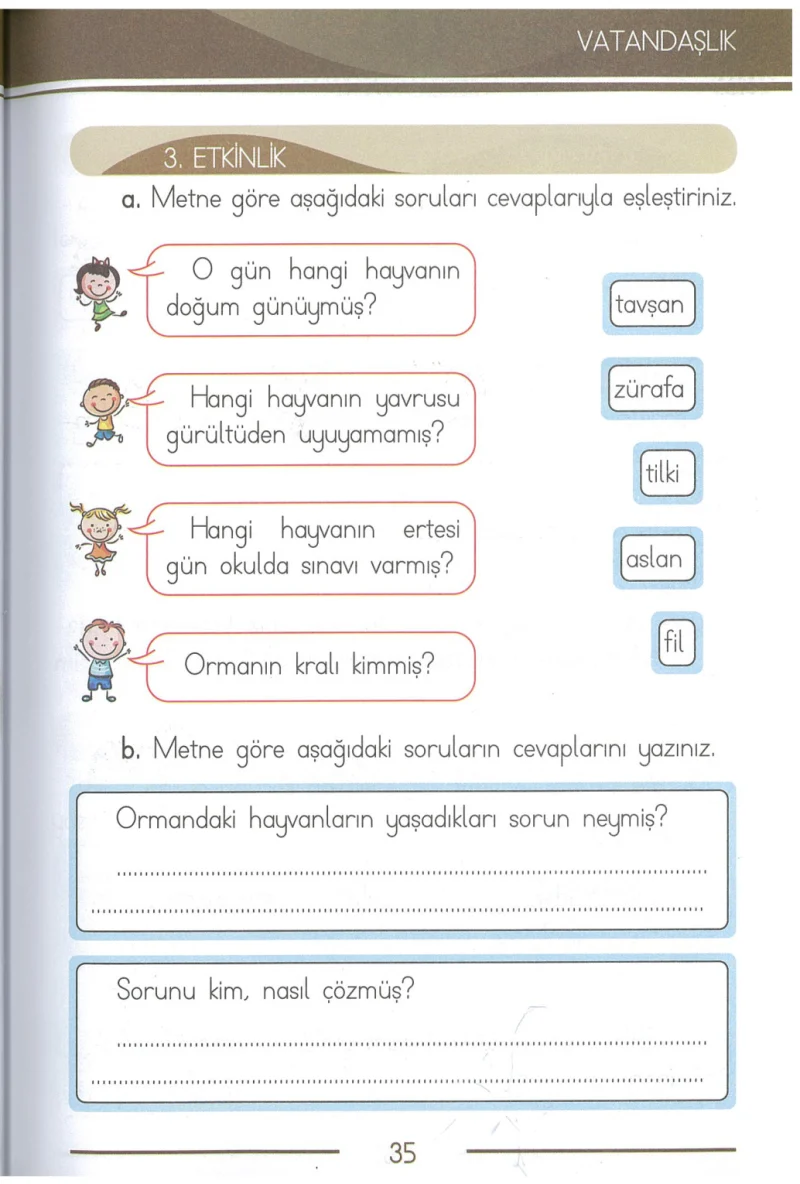 1. Sınıf Türkçe Ders Kitabı Cevapları Bilim ve Kültür Yayınları Sayfa 35