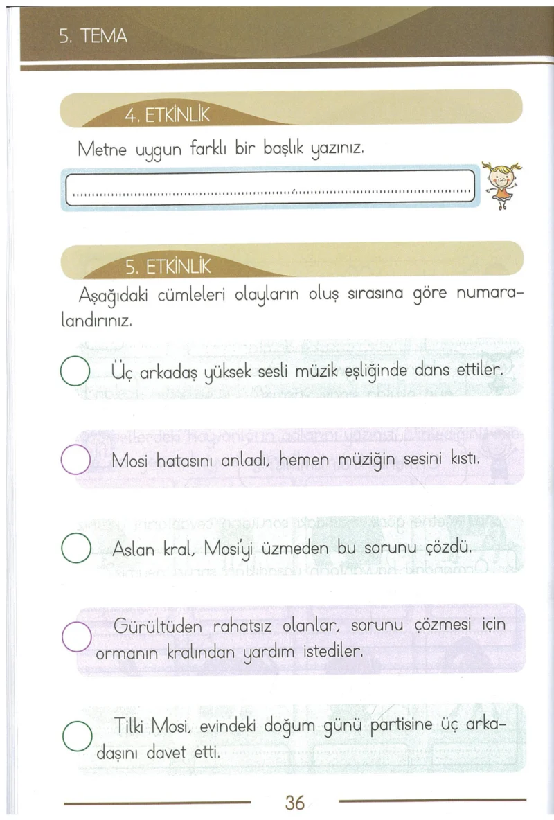 1. Sınıf Türkçe Ders Kitabı Cevapları Bilim ve Kültür Yayınları Sayfa 36