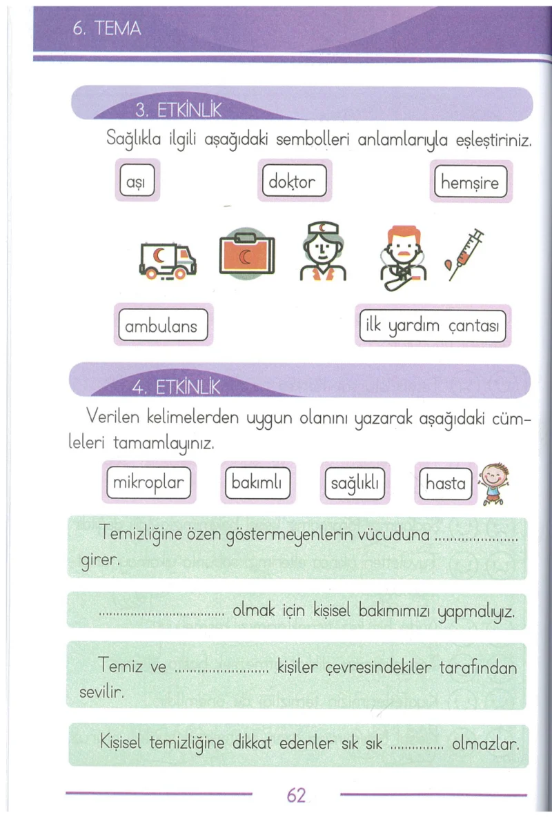 1. Sınıf Türkçe Ders Kitabı Cevapları Bilim ve Kültür Yayınları Sayfa 62