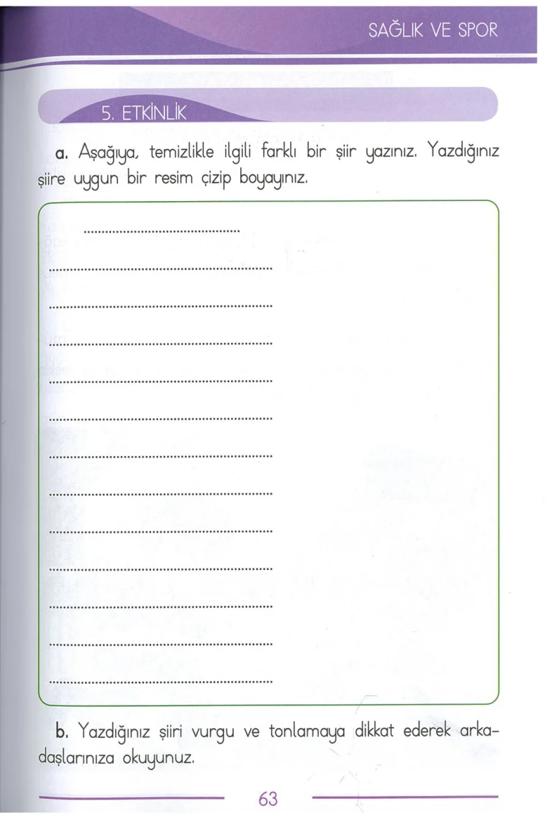 1. Sınıf Türkçe Ders Kitabı Cevapları Bilim ve Kültür Yayınları Sayfa 63