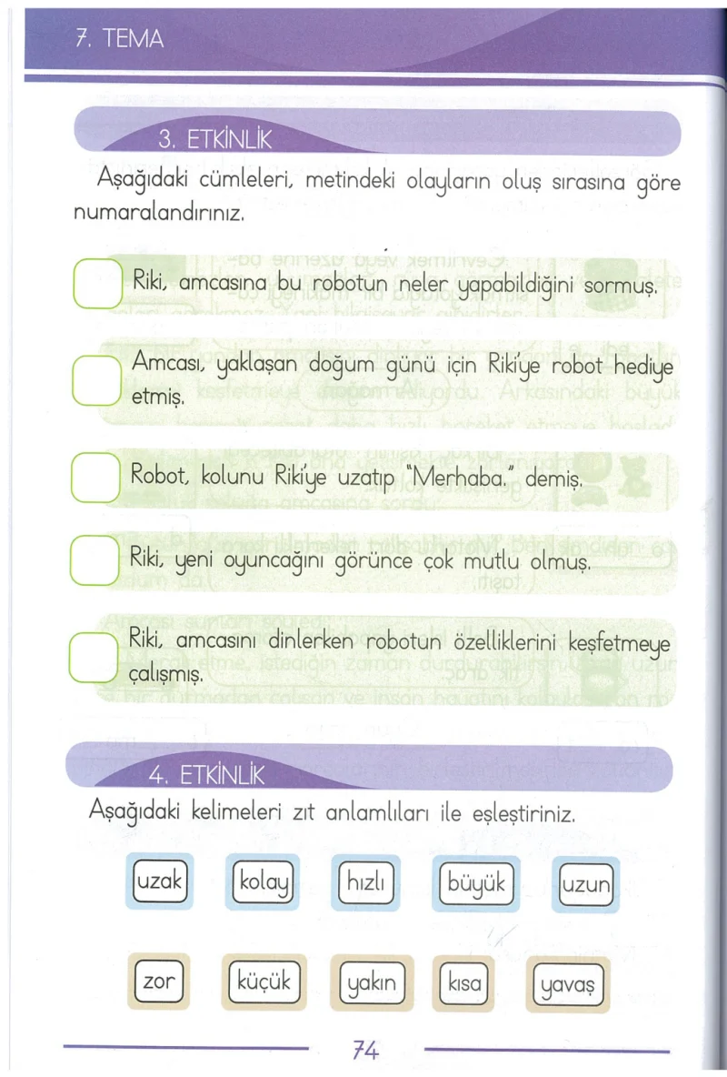 1. Sınıf Türkçe Ders Kitabı Cevapları Bilim ve Kültür Yayınları Sayfa 74