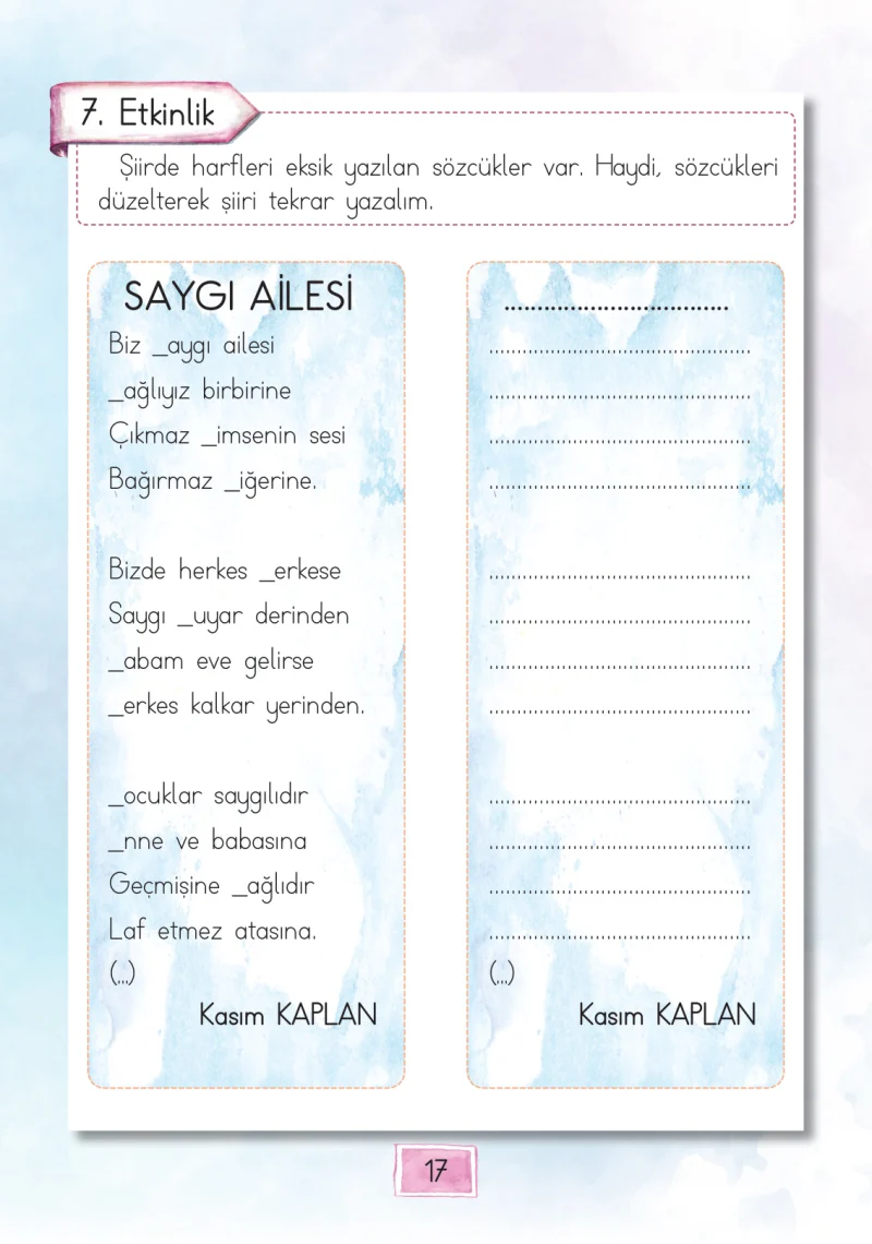 1. Sınıf Türkçe Ders Kitabı Cevapları Cem Yayınları Sayfa 17