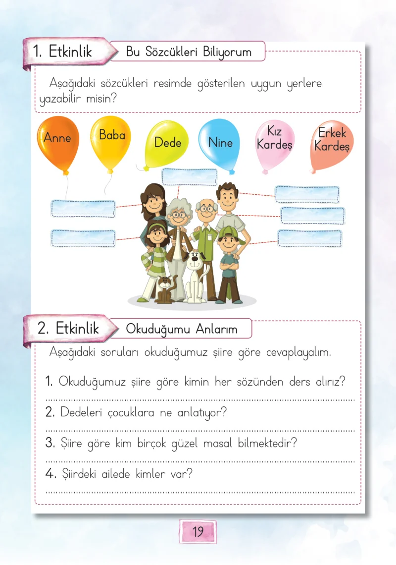 1. Sınıf Türkçe Ders Kitabı Cevapları Cem Yayınları Sayfa 19