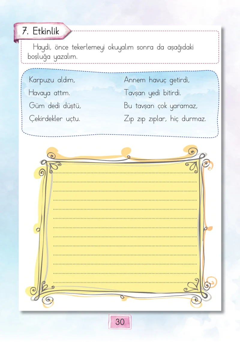 1. Sınıf Türkçe Ders Kitabı Cevapları Cem Yayınları Sayfa 30