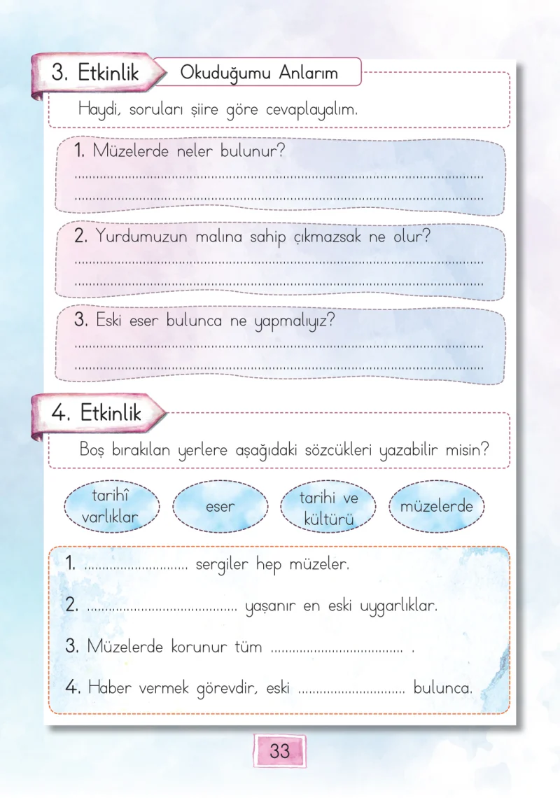 1. Sınıf Türkçe Ders Kitabı Cevapları Cem Yayınları Sayfa 33