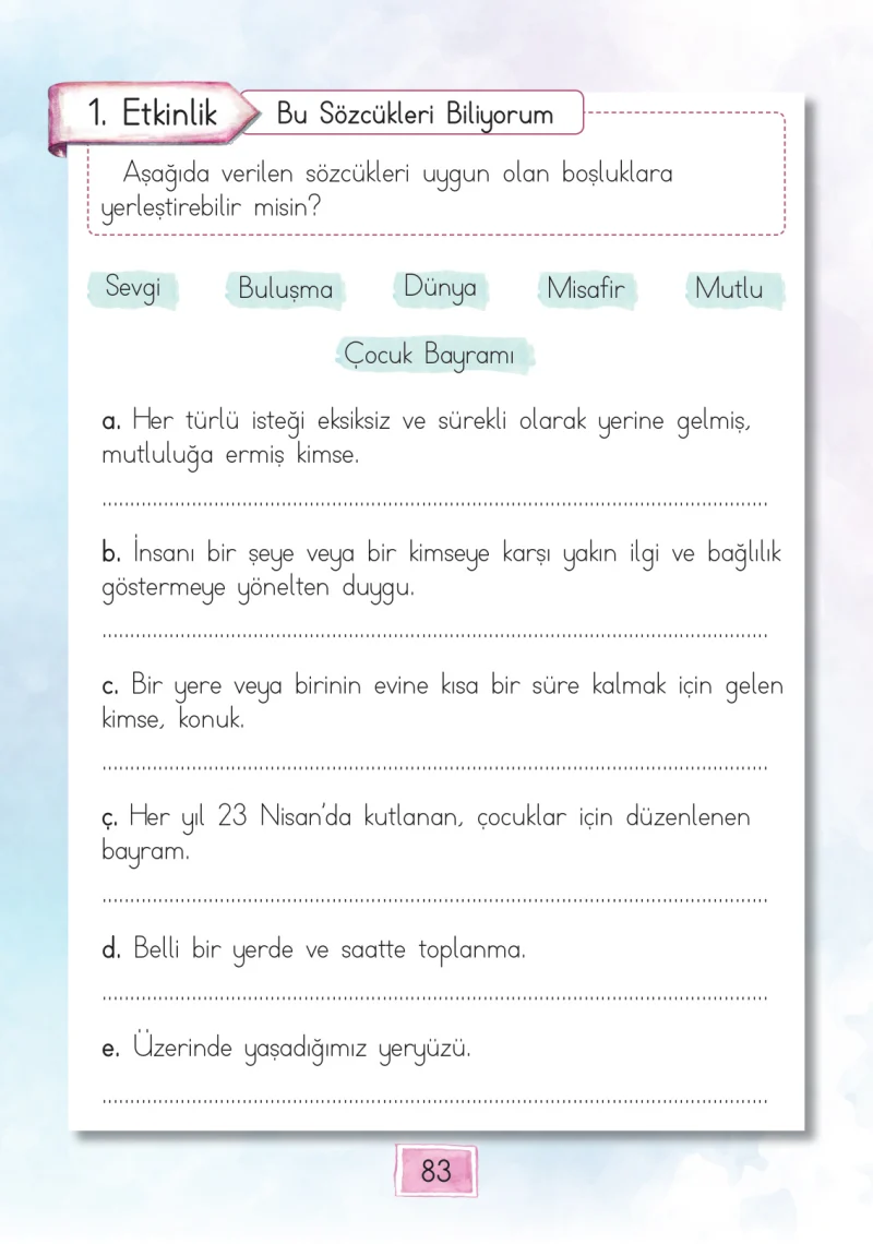 1. Sınıf Türkçe Ders Kitabı Cevapları Cem Yayınları Sayfa 83