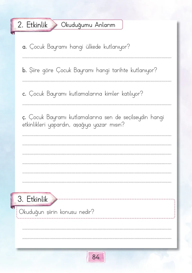 1. Sınıf Türkçe Ders Kitabı Cevapları Cem Yayınları Sayfa 84