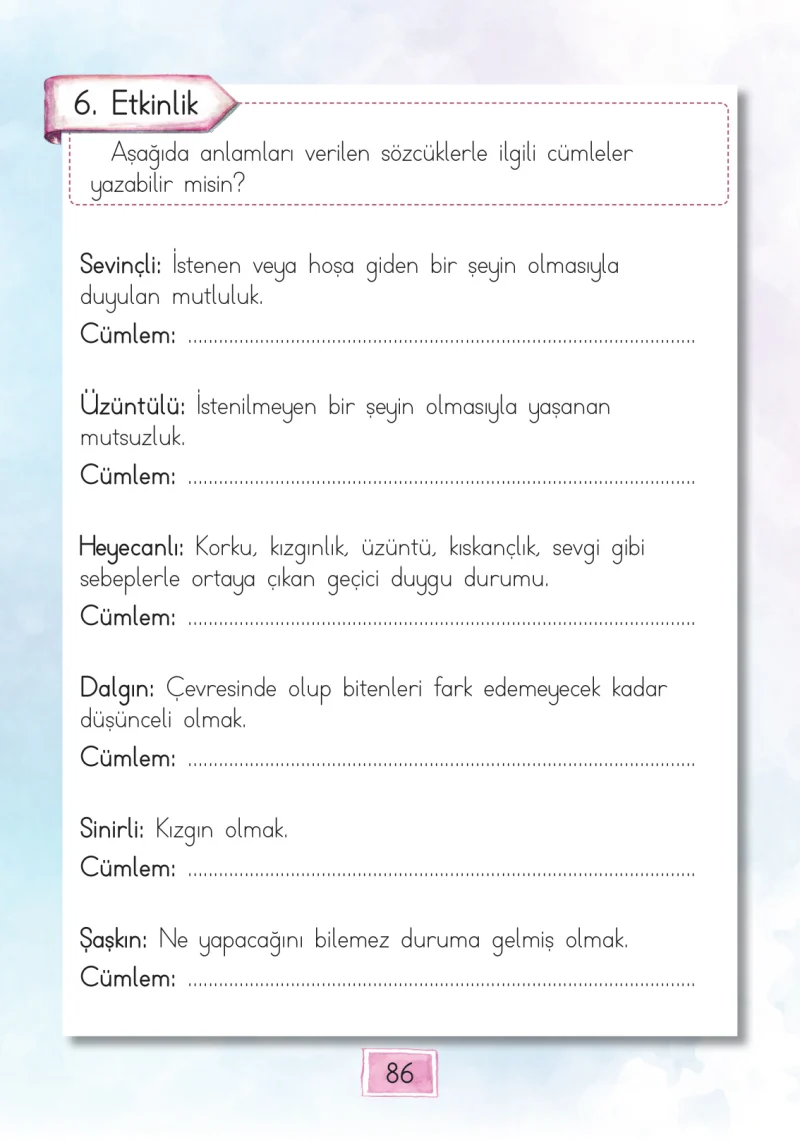 1. Sınıf Türkçe Ders Kitabı Cevapları Cem Yayınları Sayfa 86