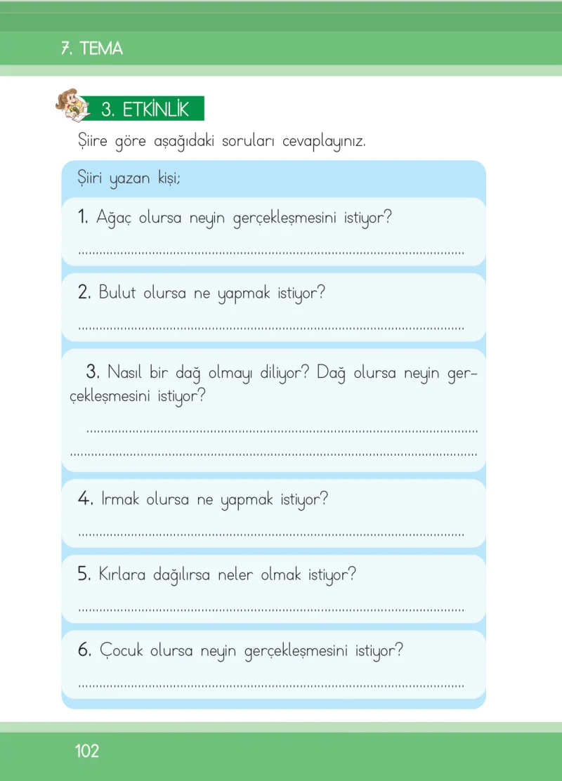 1. Sınıf Türkçe Ders Kitabı Cevapları İlke Yayınları Sayfa 102