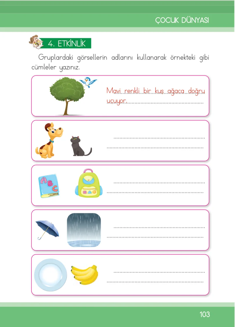 1. Sınıf Türkçe Ders Kitabı Cevapları İlke Yayınları Sayfa 103