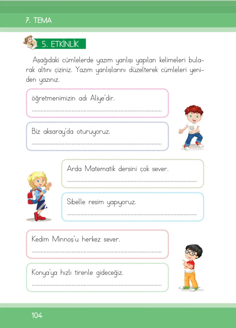 1. Sınıf Türkçe Ders Kitabı Cevapları İlke Yayınları Sayfa 104
