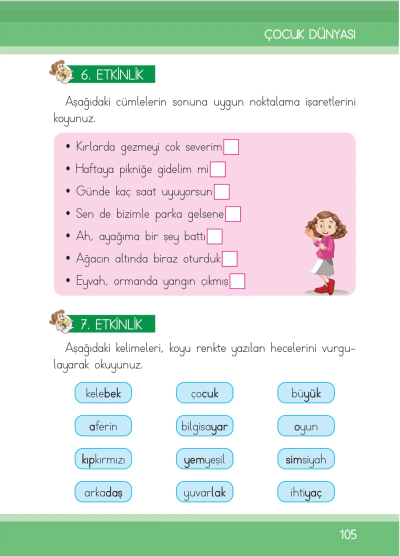 1. Sınıf Türkçe Ders Kitabı Cevapları İlke Yayınları Sayfa 105