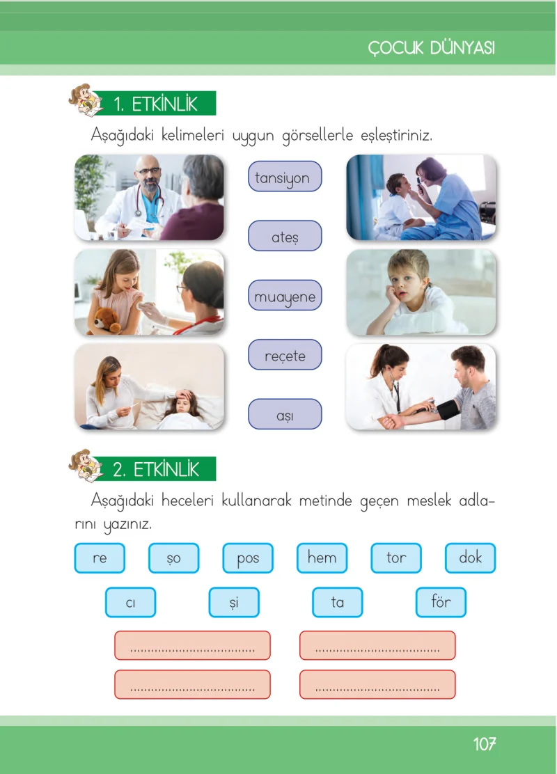 1. Sınıf Türkçe Ders Kitabı Cevapları İlke Yayınları Sayfa 107