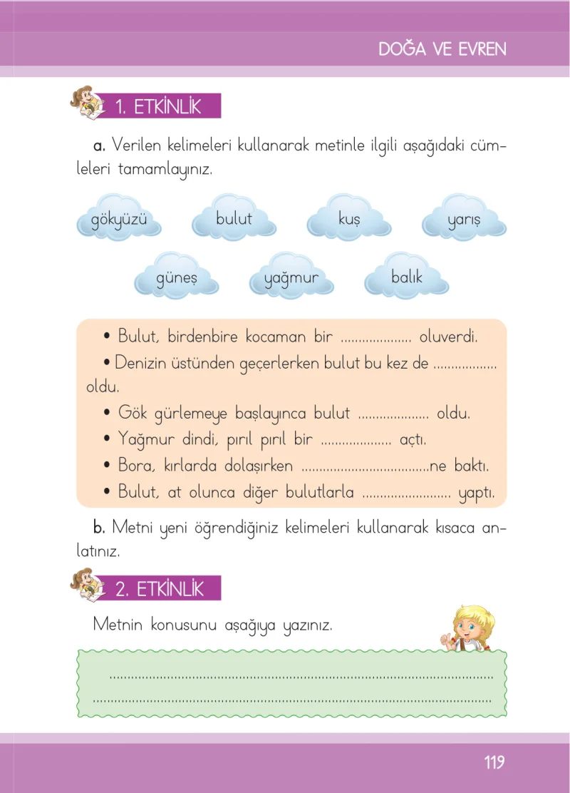 1. Sınıf Türkçe Ders Kitabı Cevapları İlke Yayınları Sayfa 119
