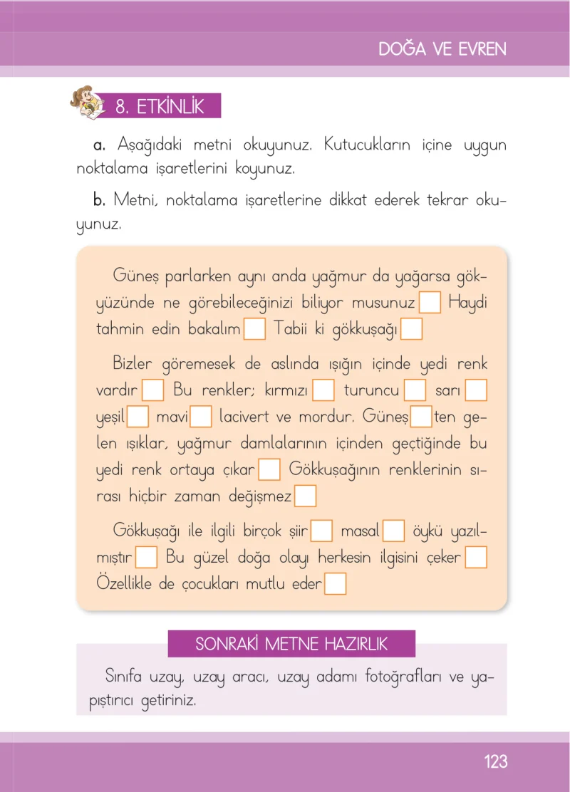 1. Sınıf Türkçe Ders Kitabı Cevapları İlke Yayınları Sayfa 123