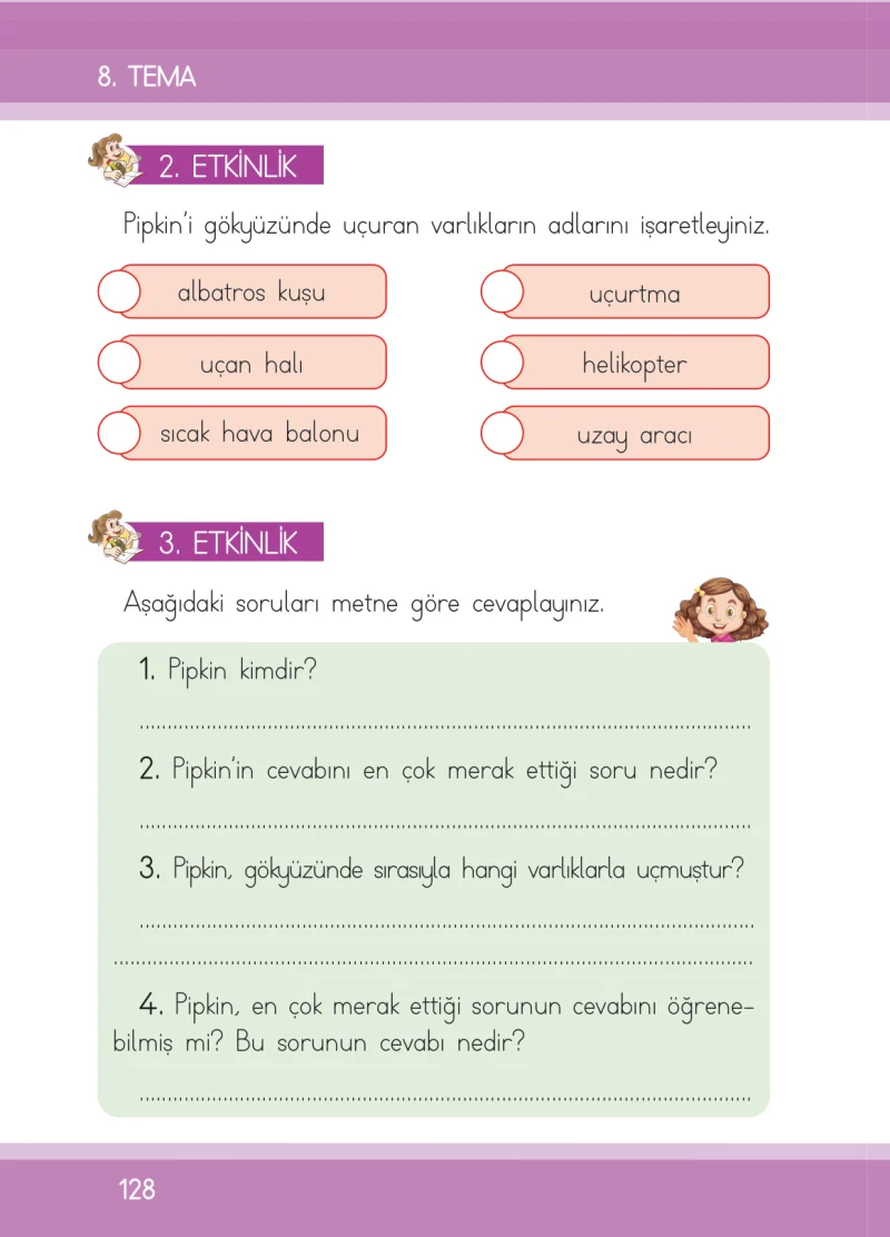 1. Sınıf Türkçe Ders Kitabı Cevapları İlke Yayınları Sayfa 128