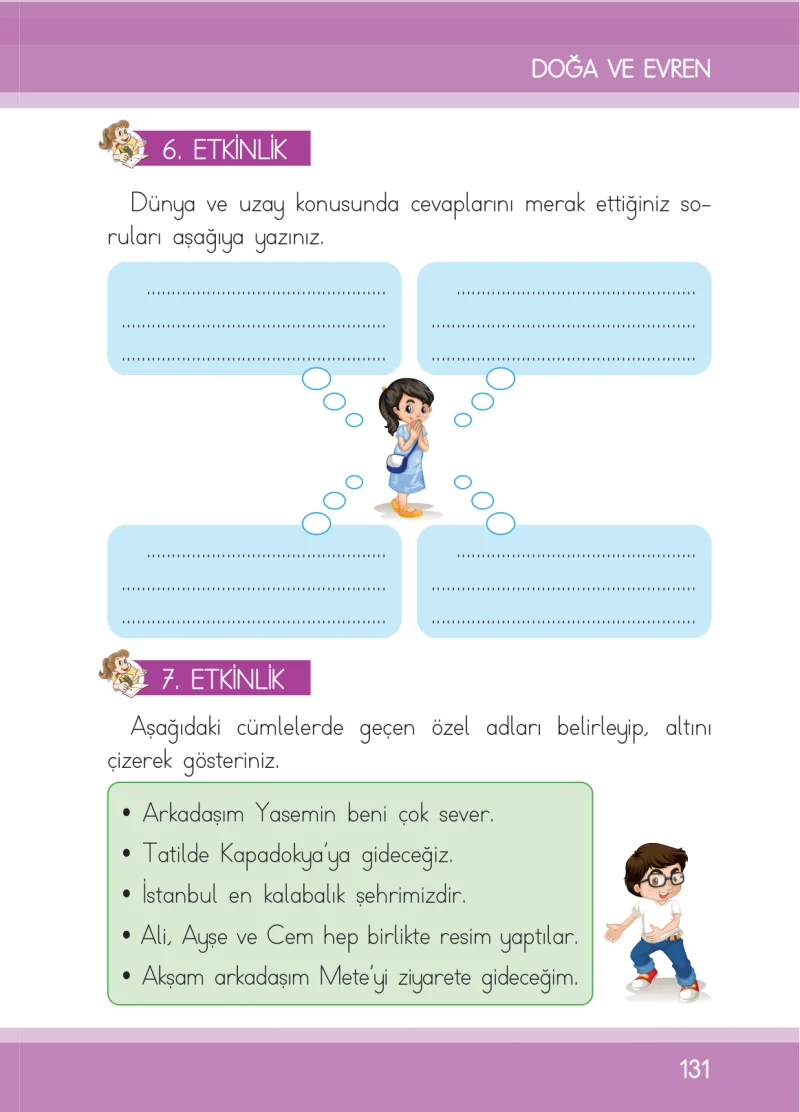 1. Sınıf Türkçe Ders Kitabı Cevapları İlke Yayınları Sayfa 131