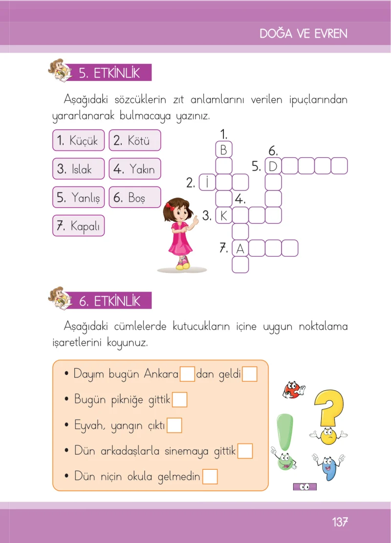 1. Sınıf Türkçe Ders Kitabı Cevapları İlke Yayınları Sayfa 137