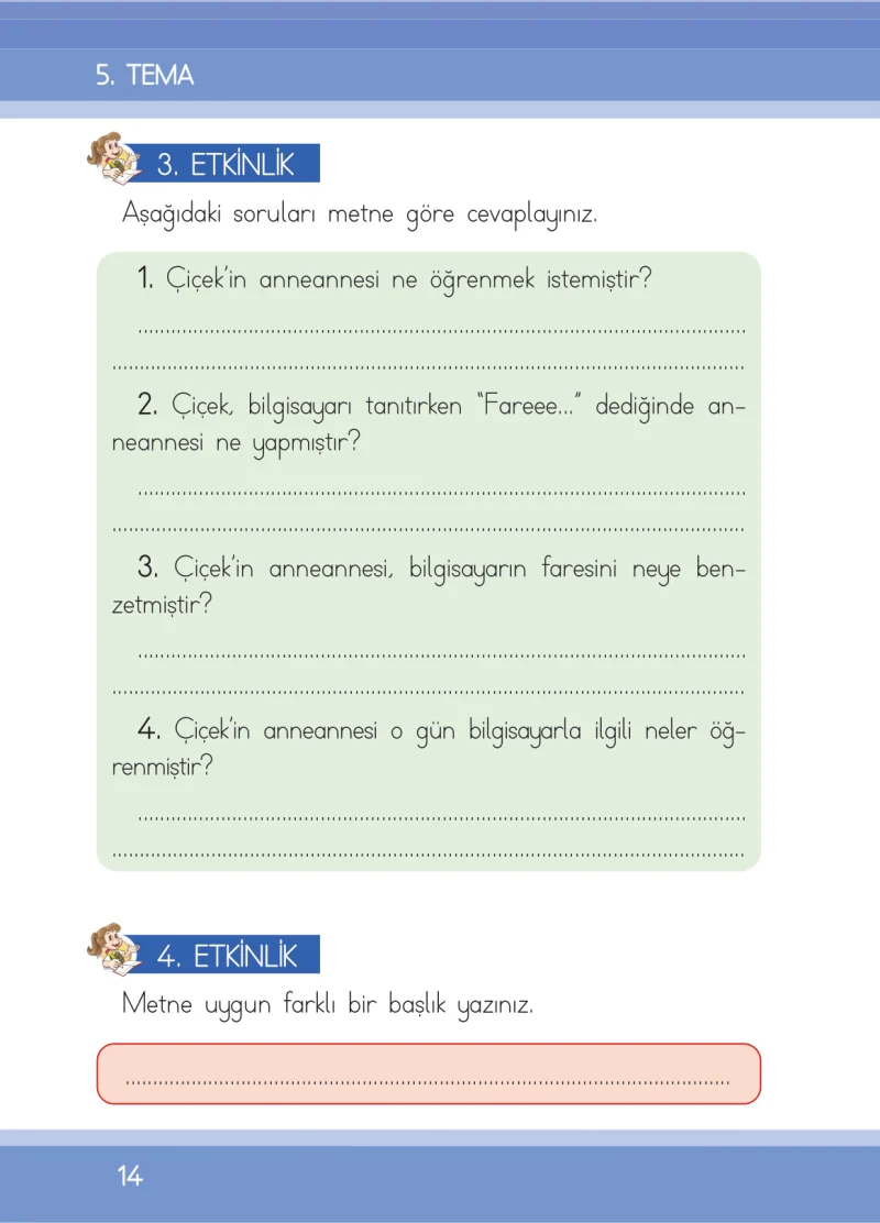 1. Sınıf Türkçe Ders Kitabı Cevapları İlke Yayınları Sayfa 14