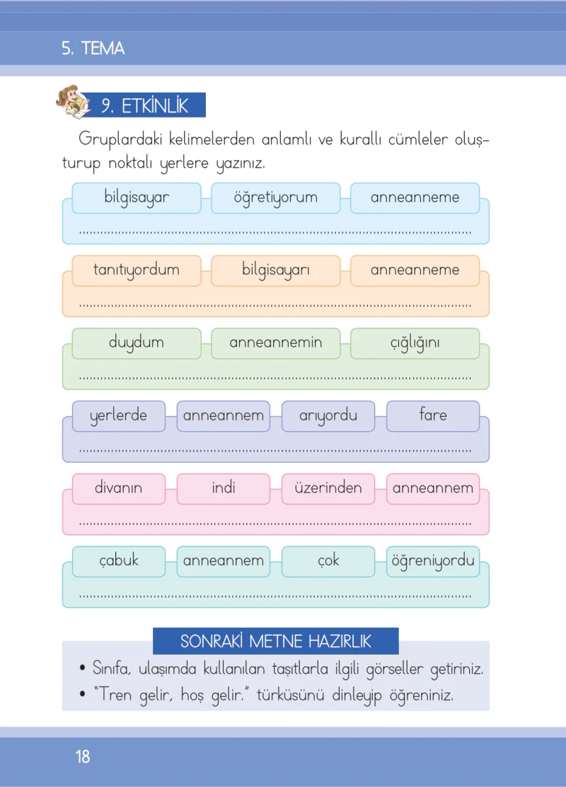 1. Sınıf Türkçe Ders Kitabı Cevapları İlke Yayınları Sayfa 18