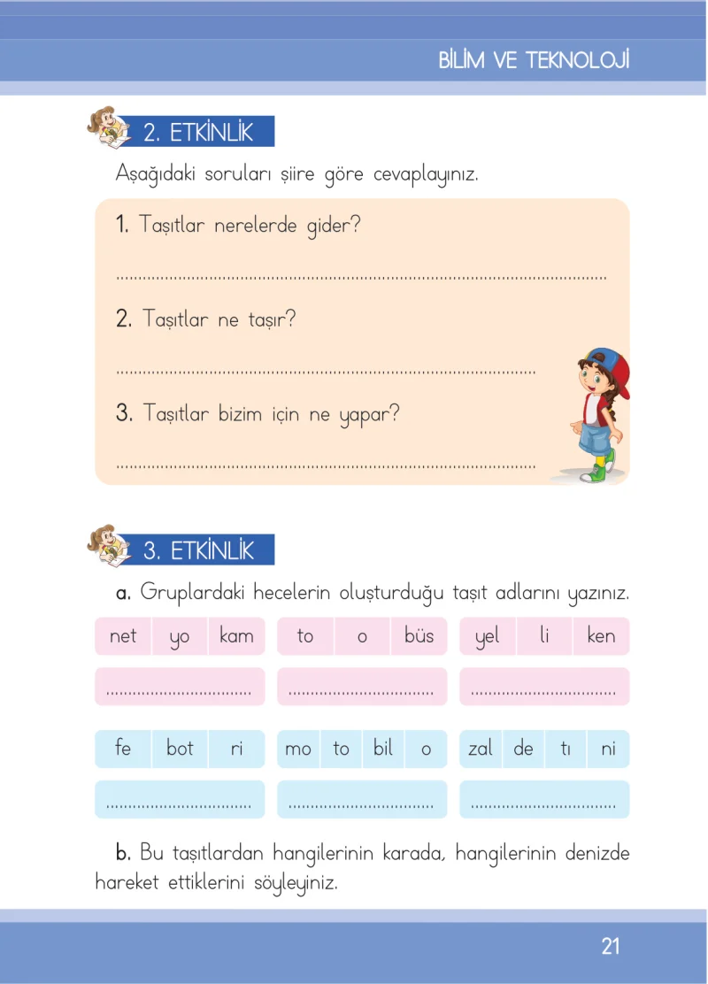 1. Sınıf Türkçe Ders Kitabı Cevapları İlke Yayınları Sayfa 21