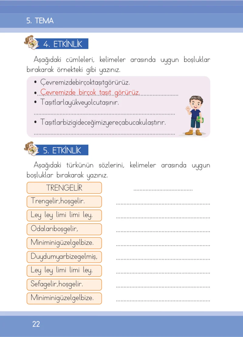 1. Sınıf Türkçe Ders Kitabı Cevapları İlke Yayınları Sayfa 22